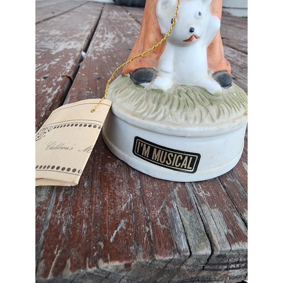 Vintage Porcelain 1970s Little Boy & Dog Music Box W/ Tag, Tested - Picture 5 of 7